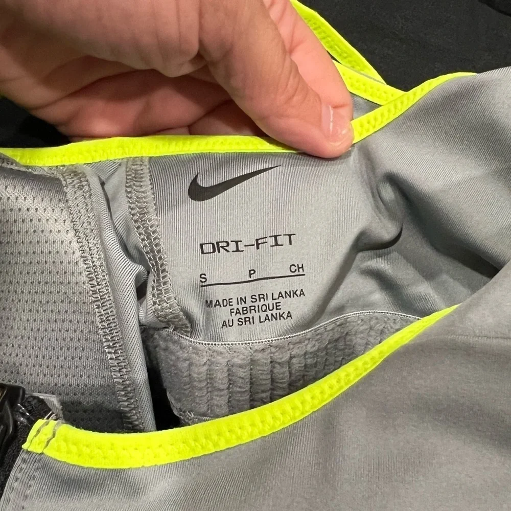 Nike Sports Bra Size SMALL Grey and Neon Yellow with zipper